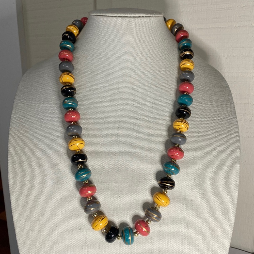 Funky long abstract bead necklace